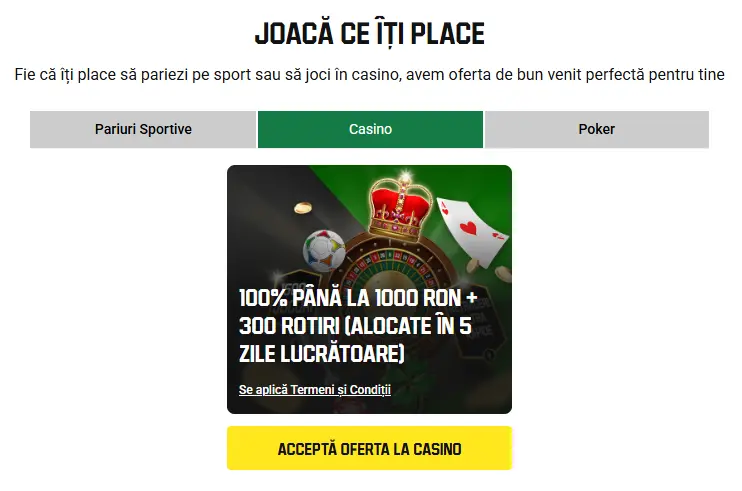 Bonus Unibet Casino pentru înregistrare