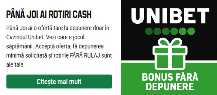 Unibet bonus fără depunere pentru cazinou